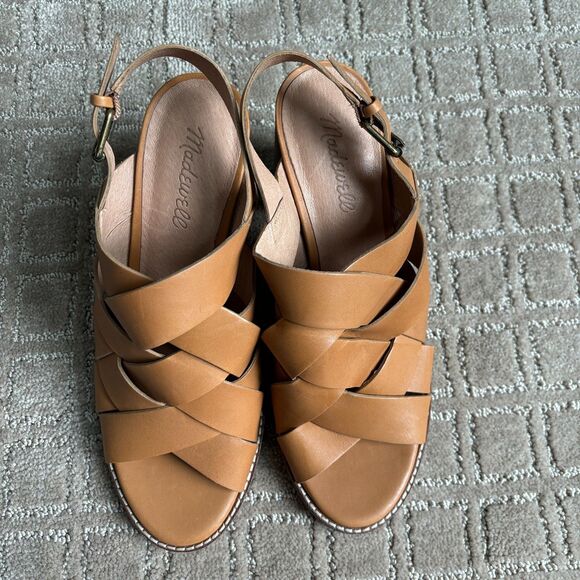 Madewell The Cindy Sandal Stacked Heel Brown Leather Women's 9 Chunky Boho - Picture 6 of 11